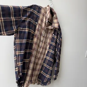 UNITED LOVERS Dove Oversized Plaid Shirt in Navy & Brown - Vintage Wash - M/L thumbnail 5