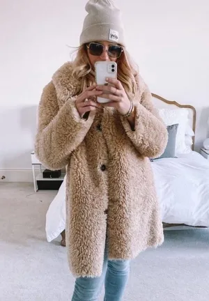 Zara Faux Fur Long Teddy Sherpa Jacket Coat Natural Beige Size Small 8490/241 thumbnail 4