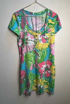 Lilly Pulitzer Pink,‎ Green, Aqua Floral Dress thumbnail 1