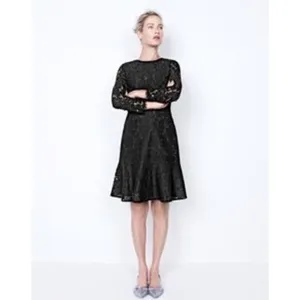 J.Crew Womens Black Floral Lace Long Sleeve Fit and Flare Dress Size 00 thumbnail 2