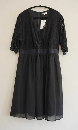 Pinup Fashion Black Lace Chiffon‎ V-Neck Cocktail Dress Plus Size 16W NWT Vixen thumbnail 1