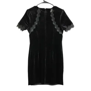 Sugar Lips Black Velvet Lace Trim Mini Dress Short Sleeve Sheath Romantic Gothic thumbnail 8