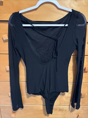 Princess Polly Lukea Black Sheer-Sleeve Long-Sleeve Bodysuit thumbnail 1