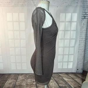 Motel Rocks 🔥5/$25 sale🔥 Brown and Neutral Plaid Pattern with Cutouts and Sheer Sleeve thumbnail 8