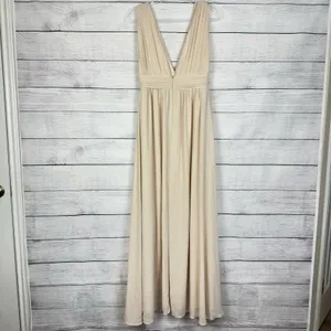 Lulus Heavenly Hues Cream Maxi Chiffon Dress Sz Medium Wedding‎ Bridesmaid Gala thumbnail 7