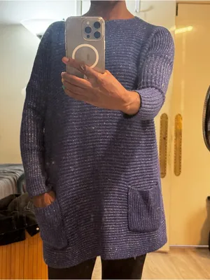 Royal blue metallic Ribbed Pocket pullover oversized knit Sweater size small thumbnail 8