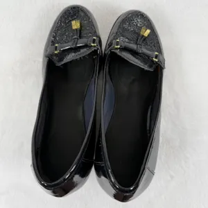 Lauren Ralph Lauren Black Patent Leather Wedge Loafers with Gold Accents 8 READ‎ thumbnail 7