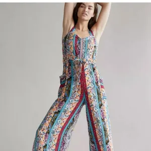 Anthropologie Calais floral boho jumper romper wide legs relaxed fit pockets XL thumbnail 3