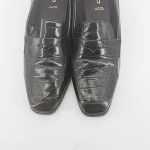 Aldo Black Croc Embossed Leather Penny Loafers Square Toe Flat Shoes Womens 8.5 thumbnail 3