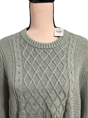 Hollister NEW Women's Green Cable Knit Crewneck Sweater Sz XL Fisherman Classic thumbnail 2
