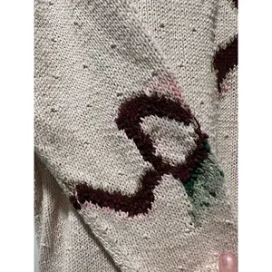 Vntg Talbots Christmas Holly Poinsettia Sweater Womens XL Bow Ivory Knit By Hand thumbnail 4