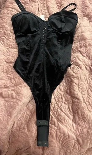Bozzolo Black Velvet Corset-Style Bodysuit thumbnail 1