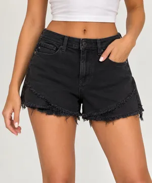Judy Blue Medium Black High Rise Frayed Hem Denim Shorts Distressed thumbnail 1