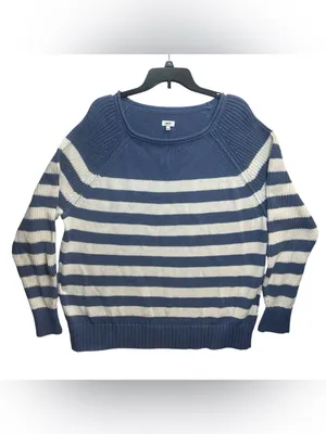 Aerie Women’s M Blue White Striped Knit Sweater Coastal Nautical NWT thumbnail 3