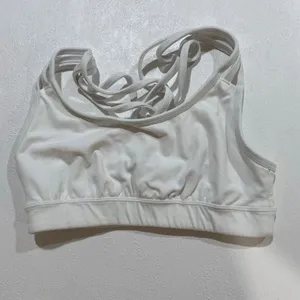 Athleta White Strappy Sports Bra XS Yoga Pilates Activewear thumbnail 3