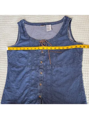 Vintage 90s Y2K Denim Tank Top Womens Large Faded Glory Prairie Cottage Boho thumbnail 5