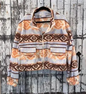 SO tribal fleece cropped zip up jacket thumbnail 1