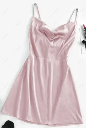 SHEIN Satin Draped Cowl Neck Spaghetti Strap Mini Dress  thumbnail 1