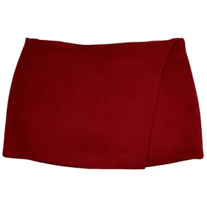 Abercrombie Y2K Low Rise Micro Mini Faux‎ Wrap Skirt Skort Large Red Wool Blend thumbnail 2