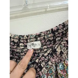 Natural Life Floral Smocked Tiered Mini Skirt Womens Large Black Pink Rayon Boho thumbnail 3