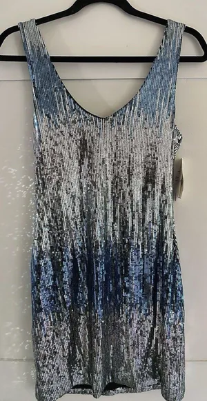 As You Wish Mini Bodycon Blue Silver Hombre Sequin Sexy Cocktail Club Dress Sz L thumbnail 1