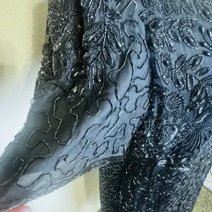 Vintage 90s Laurence Kazar Silk Dress Black fully Beaded Statement Formal XL‎ thumbnail 4