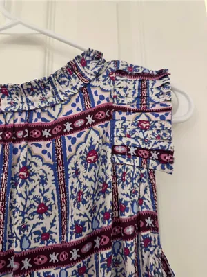LOFT Printed Sleeveless Top - White with Blue & Burgundy thumbnail 7