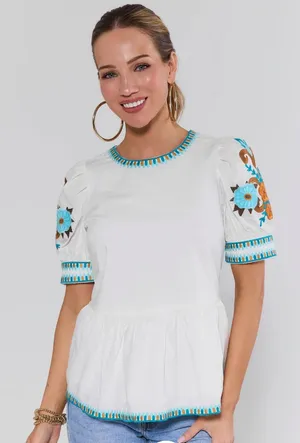Avara Eileen White Embroidered Peplum Top Size XS NWT thumbnail 1