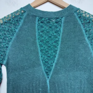 Free People Women No Limits Layering Top S Teal Lace Sleeve Back Cutout Coquette thumbnail 2