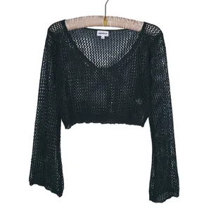 Superdown Whimsigoth Crochet Open Knit Crop Top XS Black Y2K Festival Rave Goth thumbnail 2