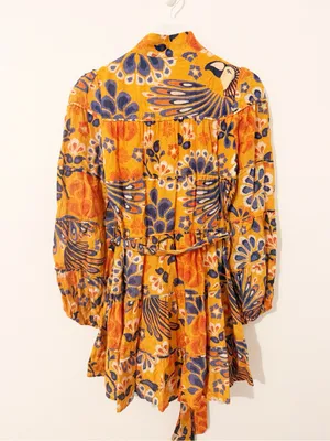 FARM Rio Pineapple Flowers Yellow Orange Mini Dress Belted Size XS thumbnail 5