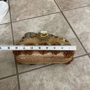 CEM NWT Beaded Evening Bag Purse Taupe Gold‎ Floral Embellished Clutch UNIQUE thumbnail 7