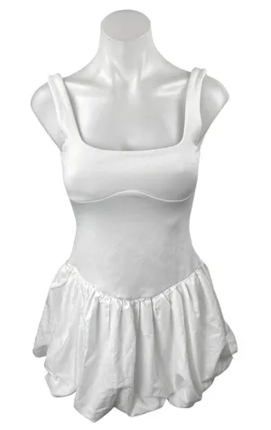 Zara Women's White Sleeveless Square Neck Bubble Hem Mini A-Line Tank Dress Sz S thumbnail 1