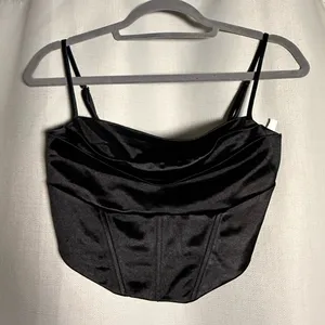 Lovesome Black Satin Spaghetti Strap Bustier Cowl Crop Top Size Medium thumbnail 2