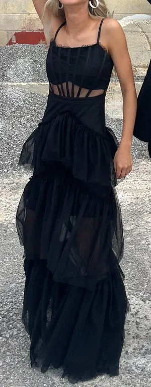 Black Tulle Spaghetti Strap Tiered Fashion Prom Dress thumbnail 4