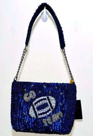 NWT MADE IN INDIA Beaded “Go Team” Football Bag‎ thumbnail 1