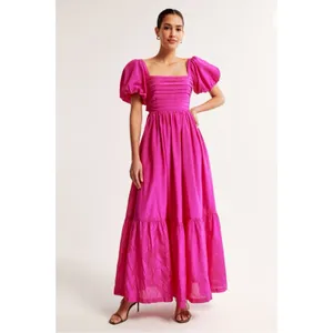 Abercrombie & Fitch Emerson Drama Puff Sleeve Bow Back Pink Maxi Dress Small thumbnail 3