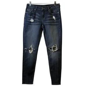 Vigoss Jagger Super‎ Skinny Med Rise Distressed Jeans Women 28 Trendy Dark Wash thumbnail 2