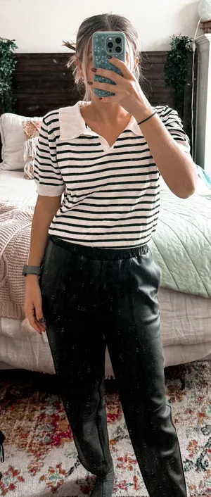 Boutique Black And White Striped Collared Top thumbnail 1