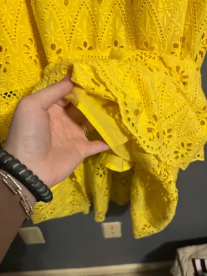Crown & Ivy yellow eyelet lace coastal tank dress size medium thumbnail 4