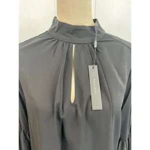T Tahari Blouse Womens Size M Black Mock Neck Keyhole Large Bell Sleeve Chic thumbnail 9