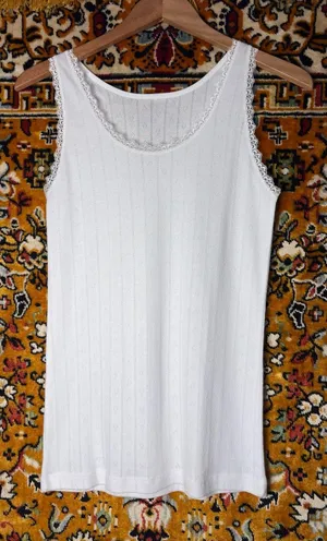 Vintage White Pointelle Cotton Lace Camisole sz Medium thumbnail 1