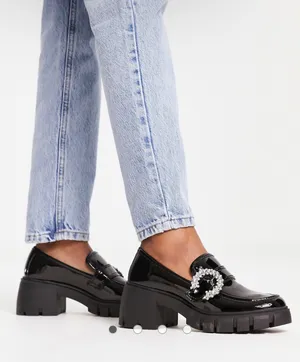 Steve Madden | Hailey Embellished Buckle Shoe In Black Patent Loafer Size 5.5 thumbnail 1