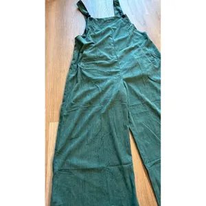 Green Corduroy Wide Leg Overalls XL Teal Ribbed Sleeveless Jumpsuit with Pockets thumbnail 4