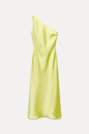 Zara maxi dress satin effect formal wedding asymmetrical lemon yellow wedding thumbnail 16