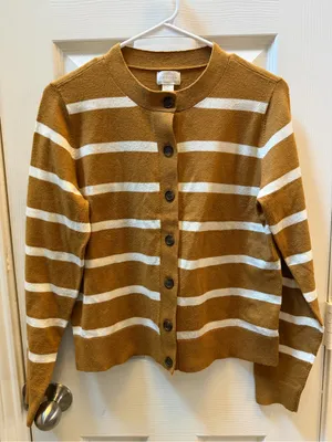Caslon tan & White Striped Button-Front Cardigan in S thumbnail 1