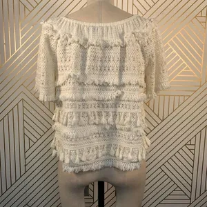 Anthropologie Love Sam Top Blouse Off the Shoulder Tassel Fringe‎ Size Medium thumbnail 9