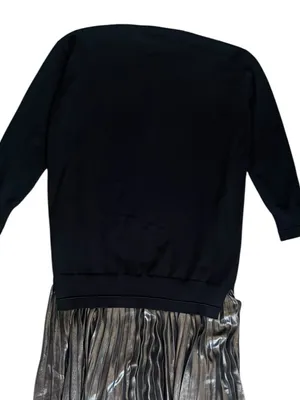 Anthropologie Women’s Twofer Black Knit Oversized Sweater Pleated Midi Dress S thumbnail 7