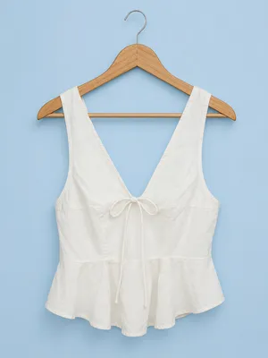 Free People Women’s White Peplum Tie-Front Camisole thumbnail 3