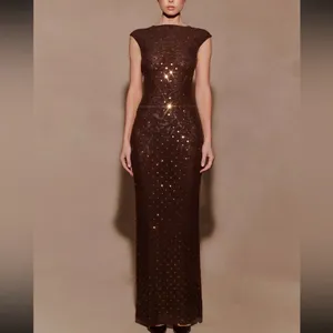 Meshki SamaraSleeveless Diamante Maxi Dress - Chocolate S thumbnail 3